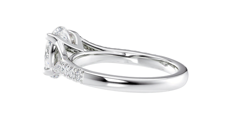 Oval Solitaire Half Set Split Diamond Band Engagement Ring