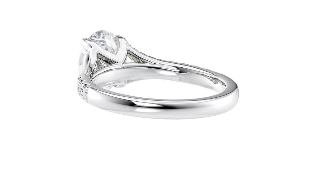 Oval Solitaire Half Set Split Diamond Band Engagement Ring