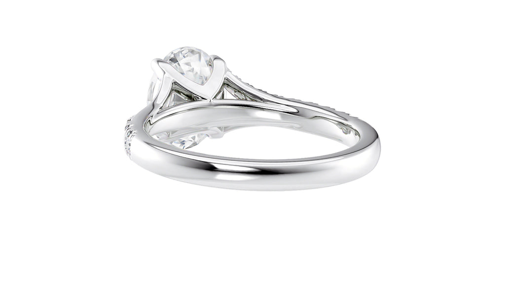 Oval Solitaire Half Set Split Diamond Band Engagement Ring