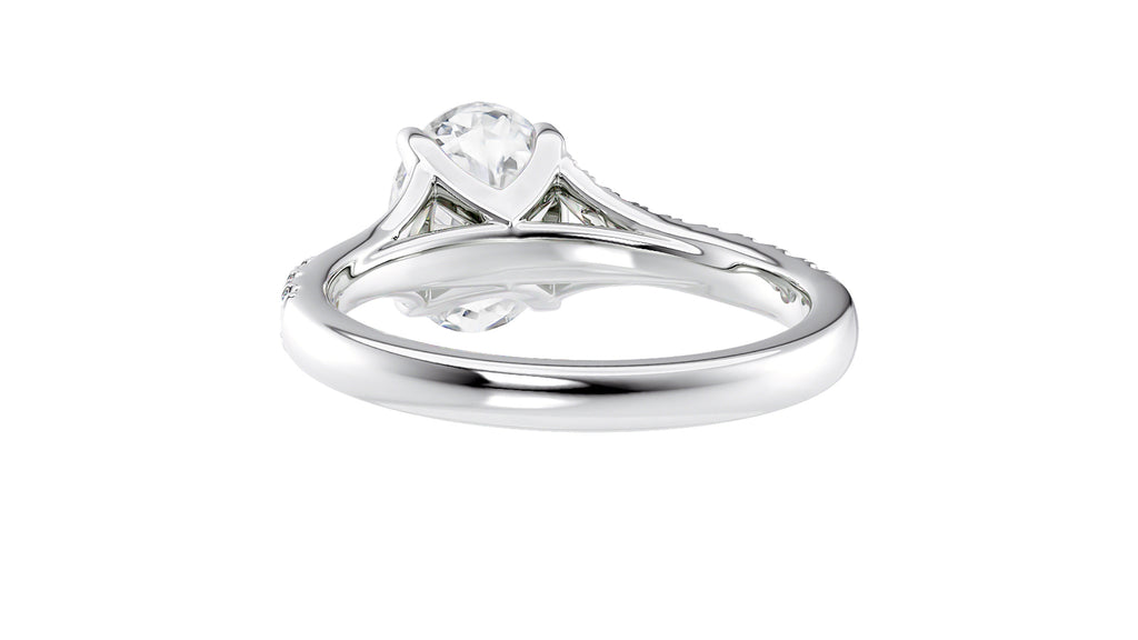 Oval Solitaire Half Set Split Diamond Band Engagement Ring