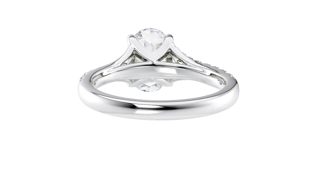 Oval Solitaire Half Set Split Diamond Band Engagement Ring
