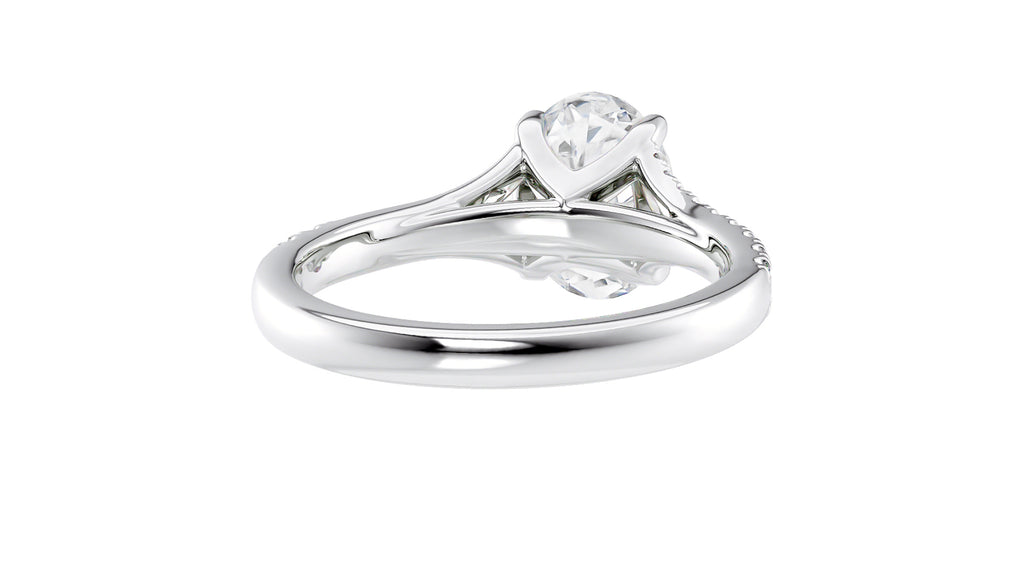 Oval Solitaire Half Set Split Diamond Band Engagement Ring