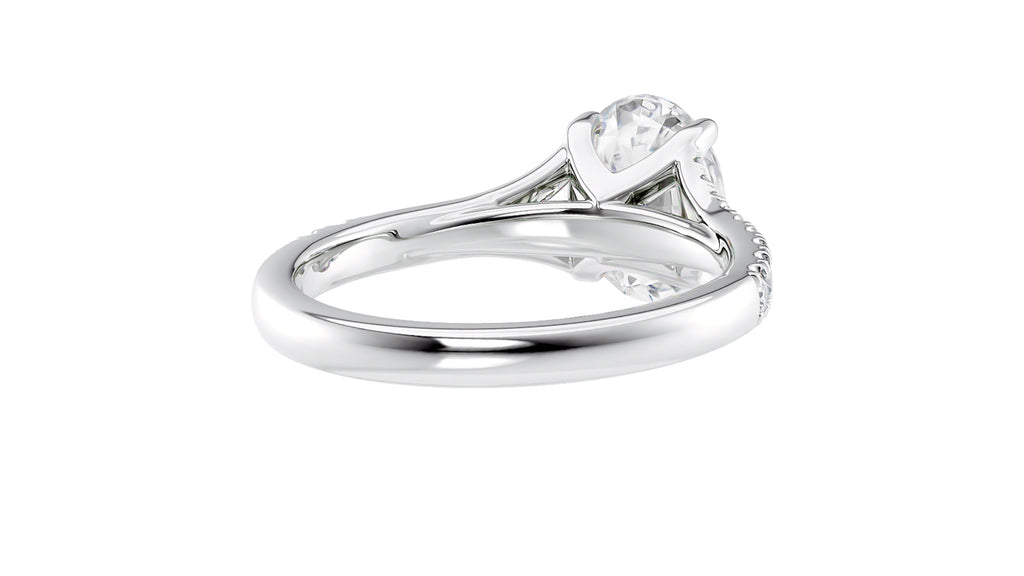 Oval Solitaire Half Set Split Diamond Band Engagement Ring