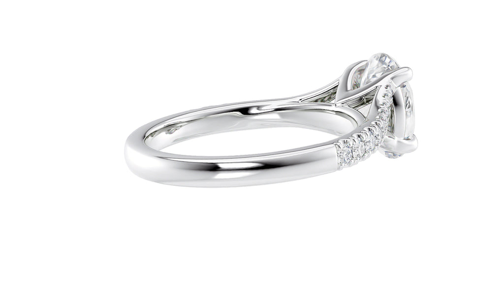 Oval Solitaire Half Set Split Diamond Band Engagement Ring