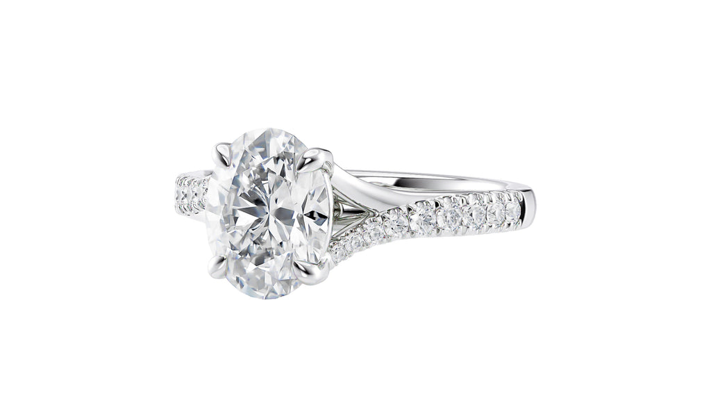 Oval Solitaire Half Set Split Diamond Band Engagement Ring