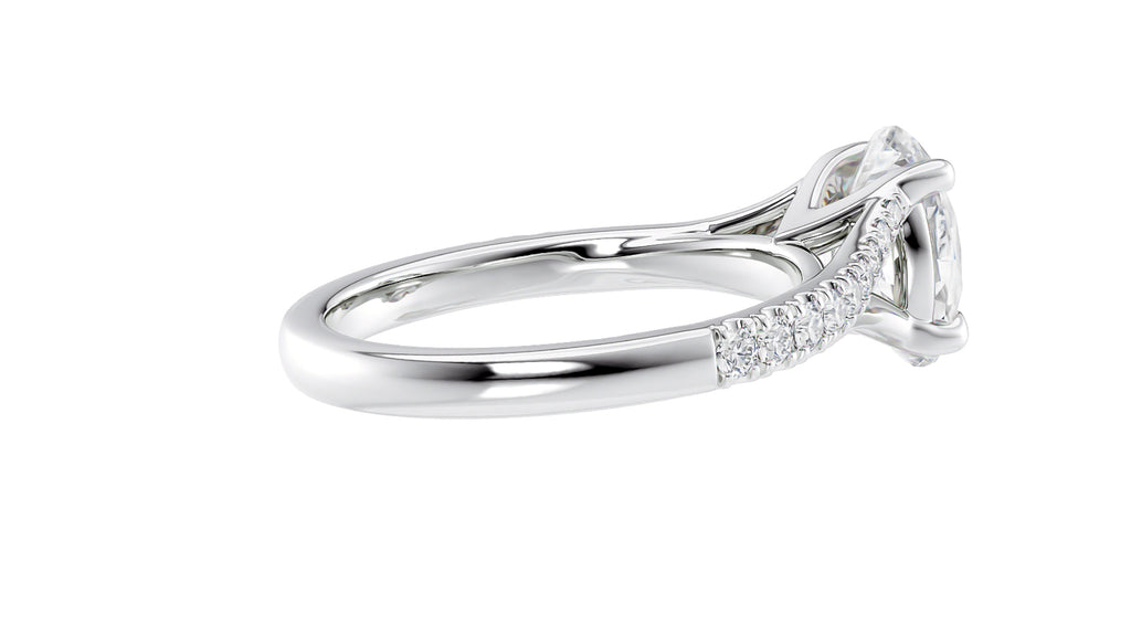 Oval Solitaire Half Set Split Diamond Band Engagement Ring
