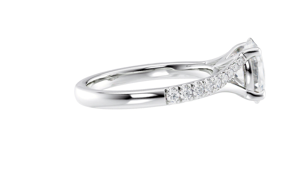 Oval Solitaire Half Set Split Diamond Band Engagement Ring