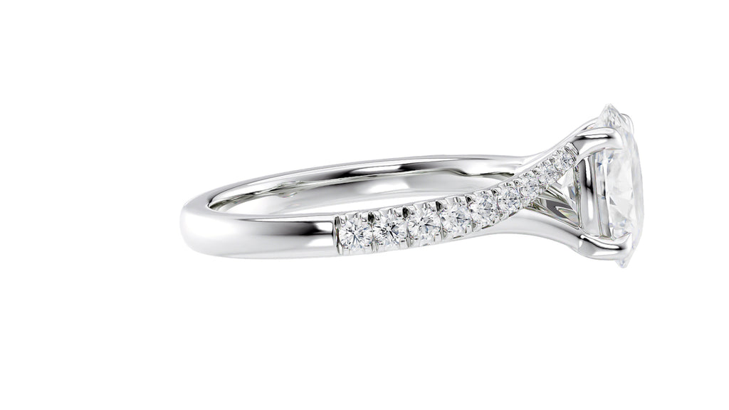Oval Solitaire Half Set Split Diamond Band Engagement Ring