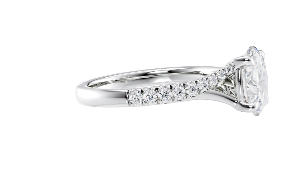 Oval Solitaire Half Set Split Diamond Band Engagement Ring