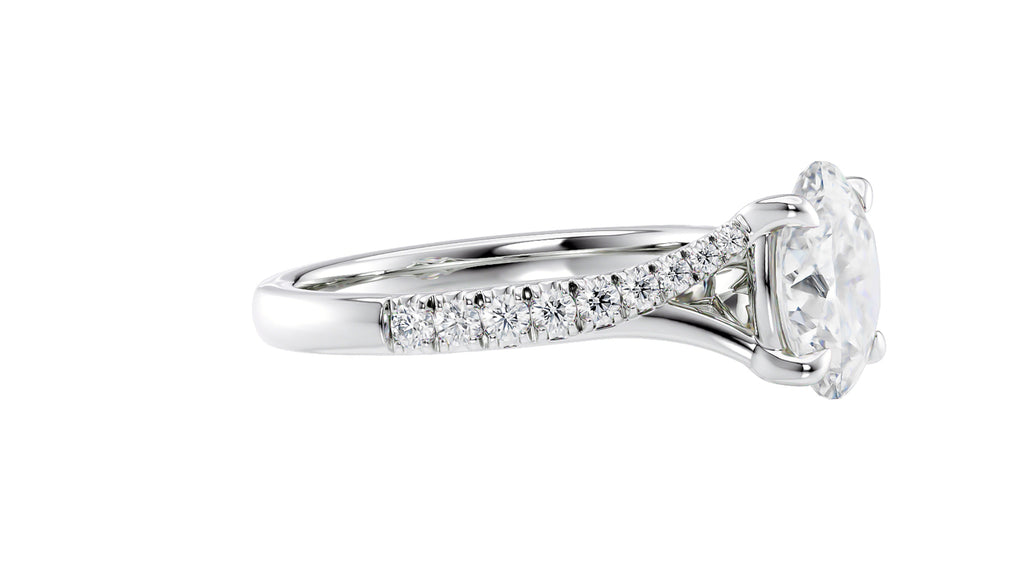 Oval Solitaire Half Set Split Diamond Band Engagement Ring