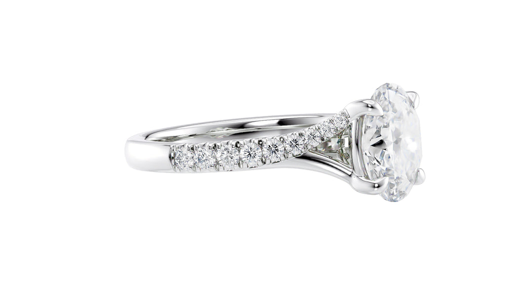 Oval Solitaire Half Set Split Diamond Band Engagement Ring
