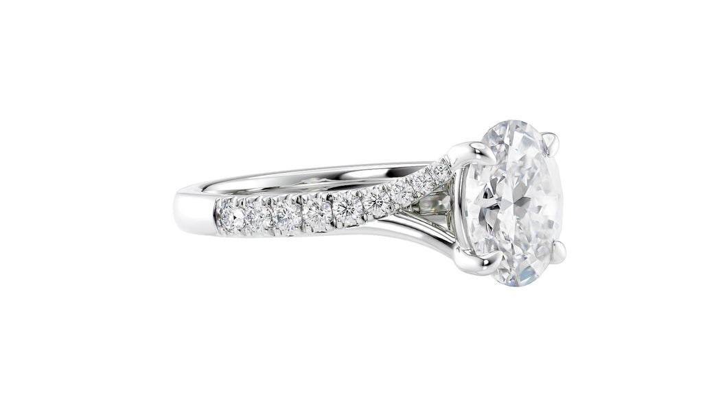Oval Solitaire Half Set Split Diamond Band Engagement Ring