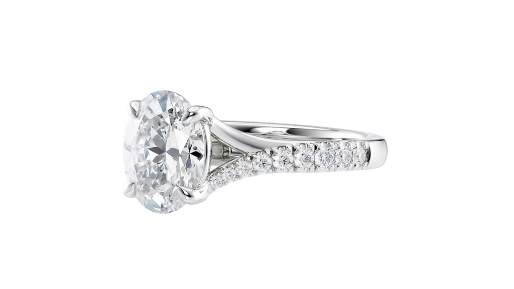 Oval Solitaire Half Set Split Diamond Band Engagement Ring