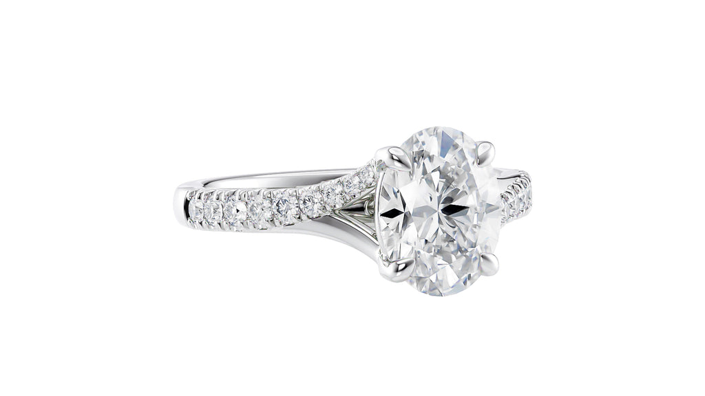 Oval Solitaire Half Set Split Diamond Band Engagement Ring
