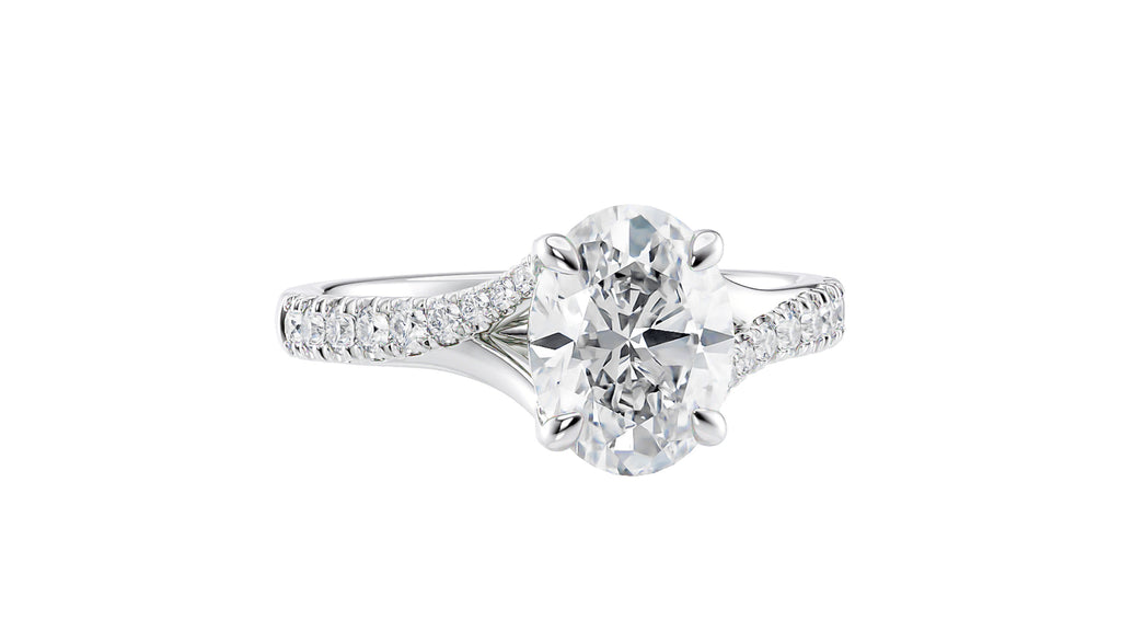 Oval Solitaire Half Set Split Diamond Band Engagement Ring