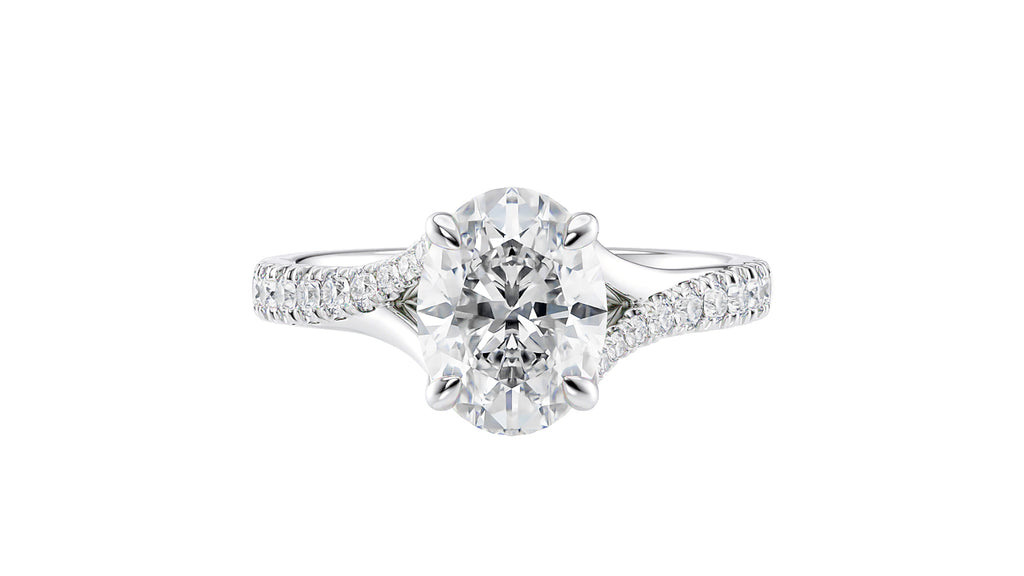 Oval Solitaire Half Set Split Diamond Band Engagement Ring