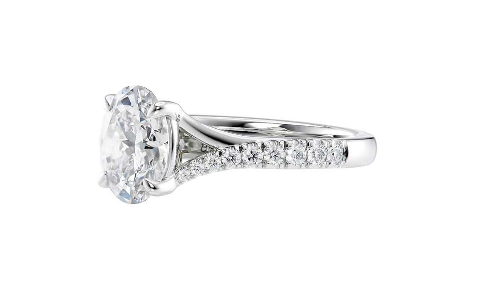Oval Solitaire Half Set Split Diamond Band Engagement Ring