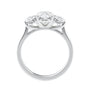 Oval 3 stone diamond engagement ring white gold end view.