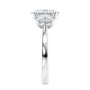 Oval 3 stone diamond engagement ring white gold side view.