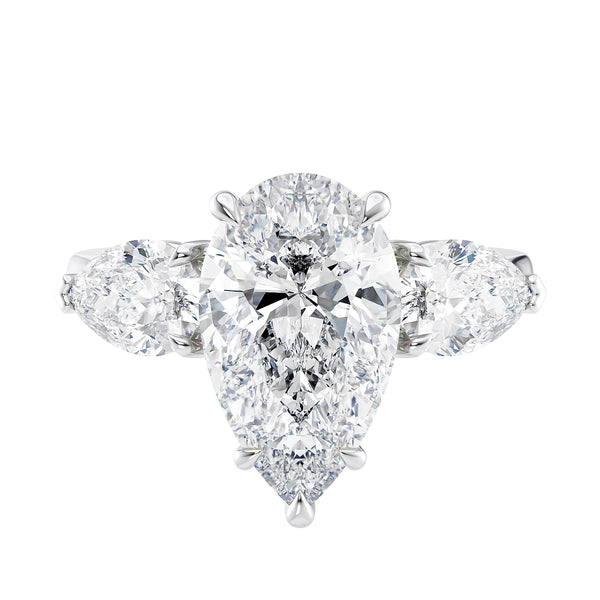 Pear Cut 3 Stone With Pear Shoulders Lab Diamond Engagement Ring For ...