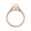Pear cut lab grown diamond engagement ring with tapered diamond band rose gold side view.