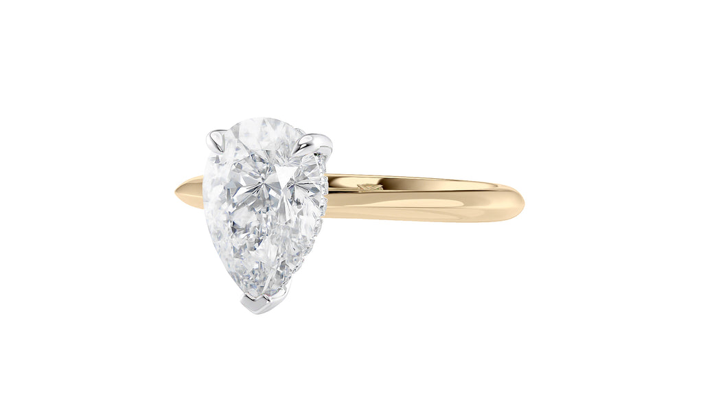 Pear Cut Solitaire Hidden Halo Diamond Engagement Ring