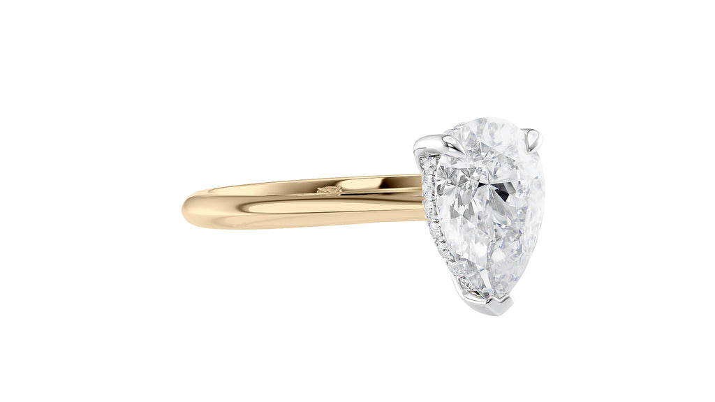 Pear Cut Solitaire Hidden Halo Diamond Engagement Ring