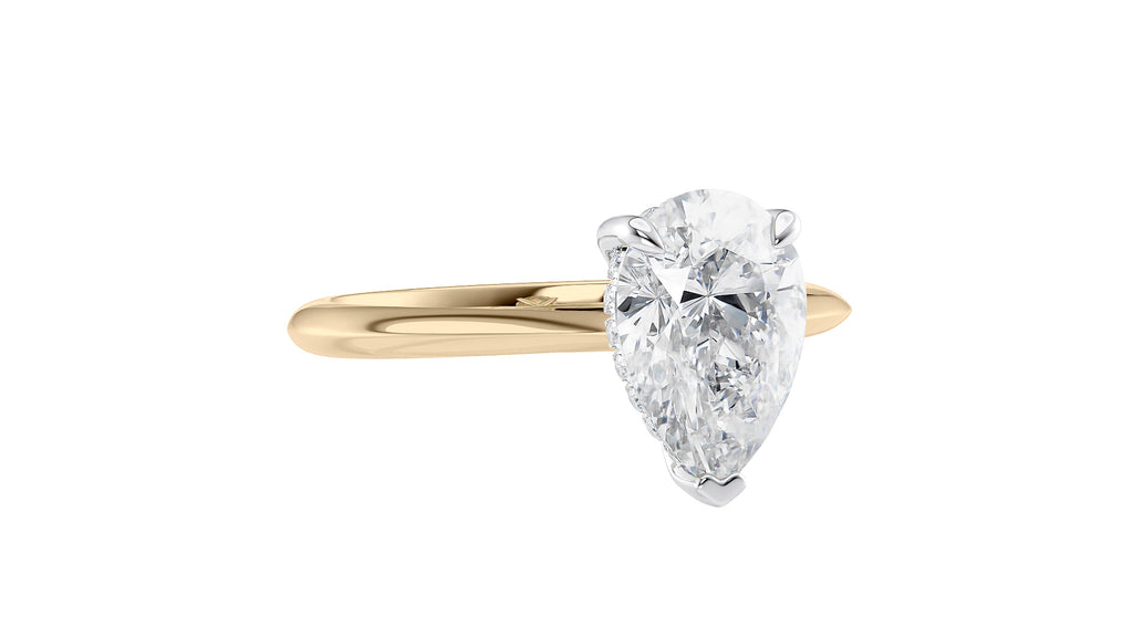 Pear Cut Solitaire Hidden Halo Diamond Engagement Ring