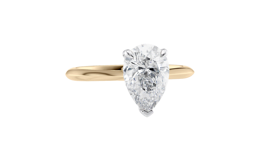 Pear Cut Solitaire Hidden Halo Diamond Engagement Ring