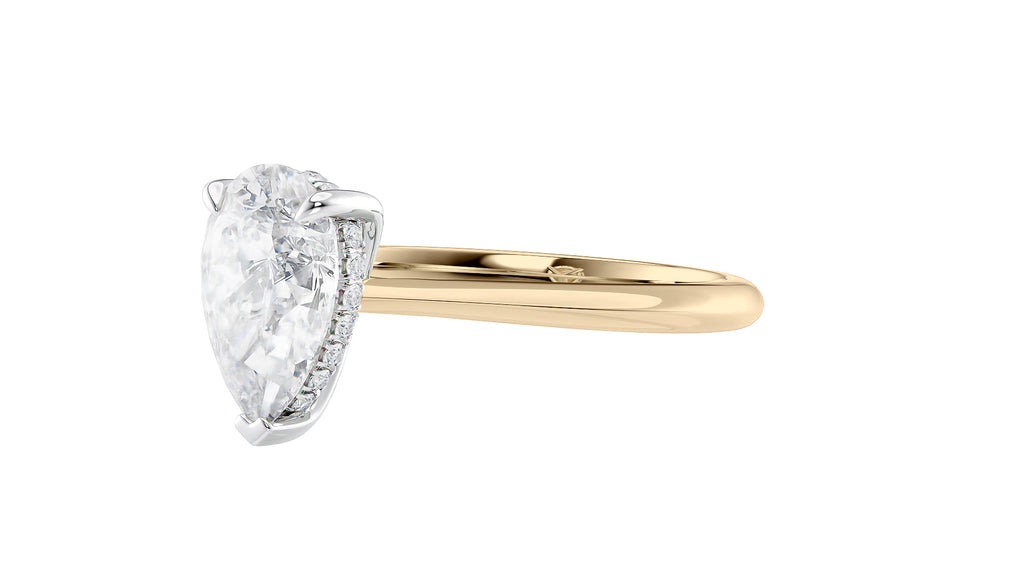 Pear Cut Solitaire Hidden Halo Diamond Engagement Ring