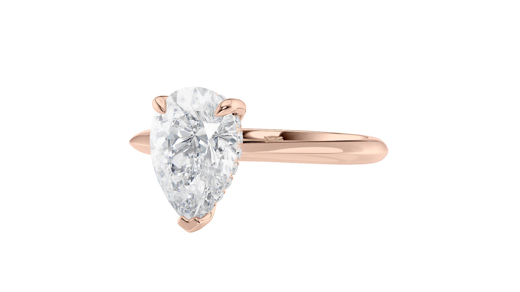 Pear Cut Solitaire Hidden Halo Diamond Engagement Ring