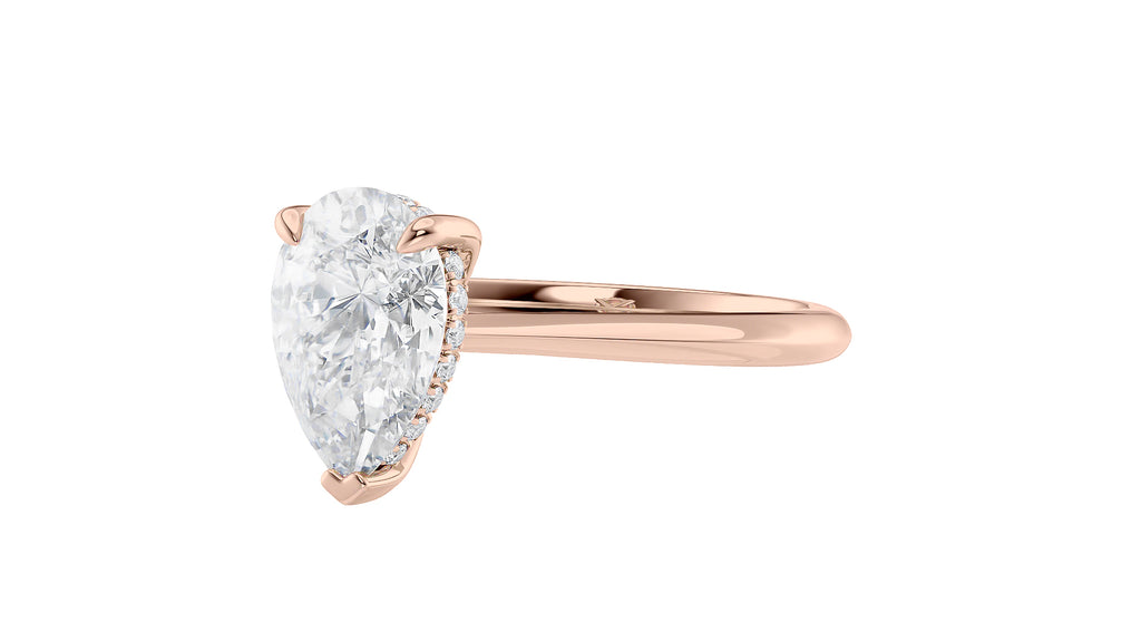 Pear Cut Solitaire Hidden Halo Diamond Engagement Ring