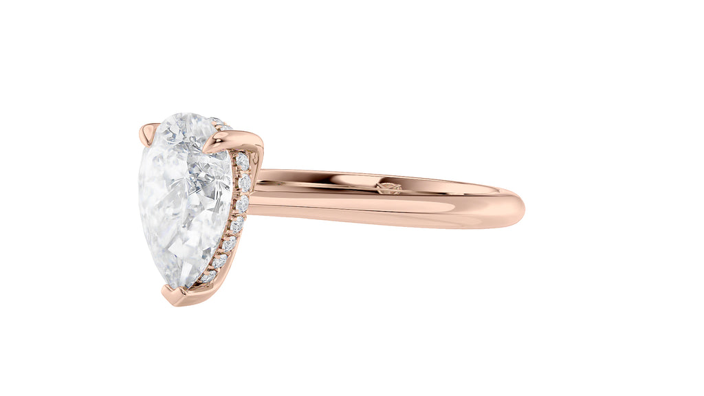 Pear Cut Solitaire Hidden Halo Diamond Engagement Ring