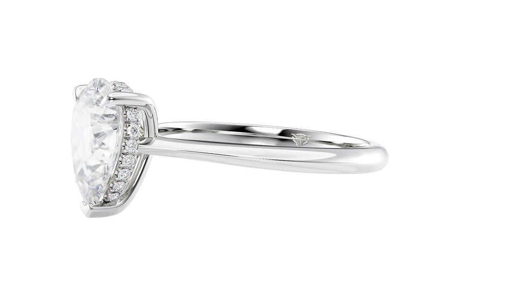 Pear Cut Solitaire Hidden Halo Diamond Engagement Ring