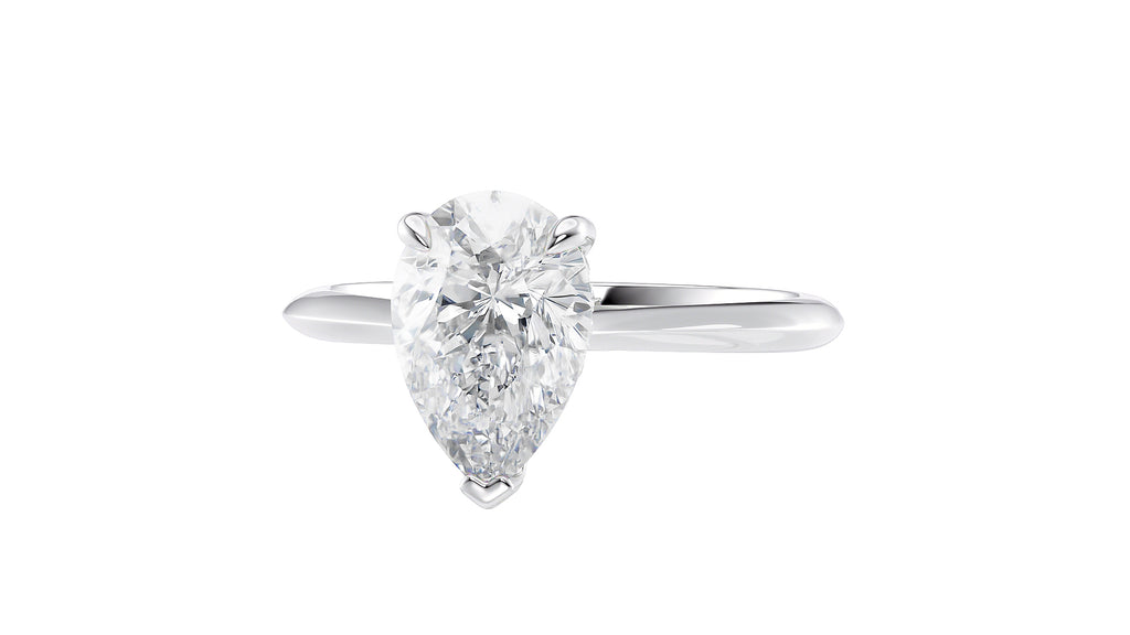 Pear Cut Solitaire Hidden Halo Diamond Engagement Ring