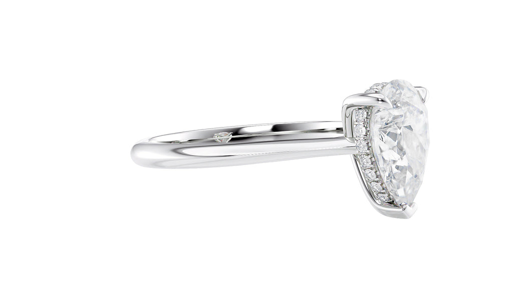 Pear Cut Solitaire Hidden Halo Diamond Engagement Ring