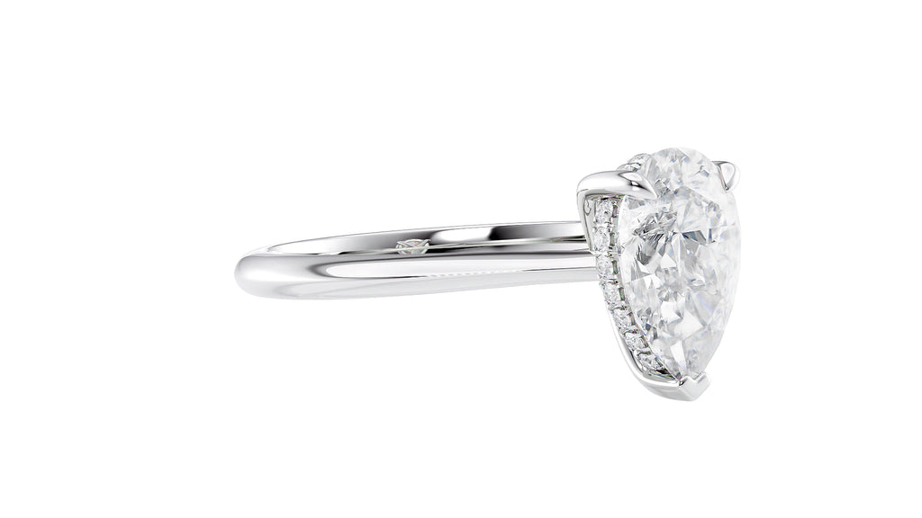 Pear Cut Solitaire Hidden Halo Diamond Engagement Ring
