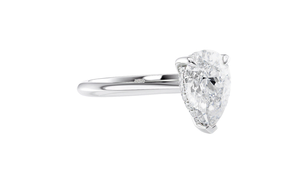 Pear Cut Solitaire Hidden Halo Diamond Engagement Ring