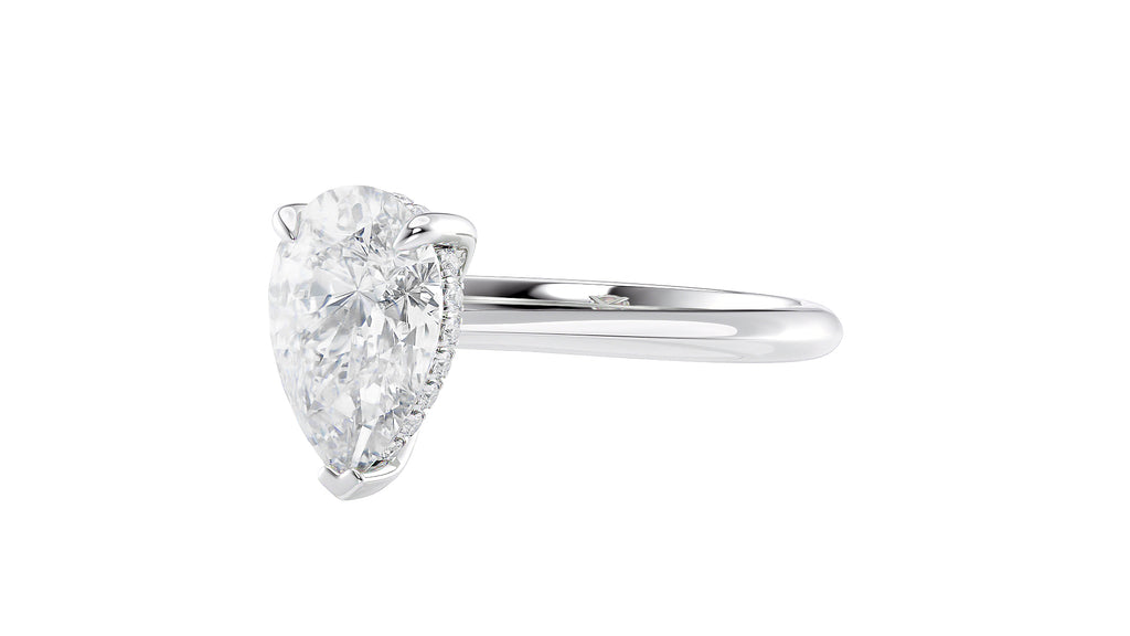 Pear Cut Solitaire Hidden Halo Diamond Engagement Ring
