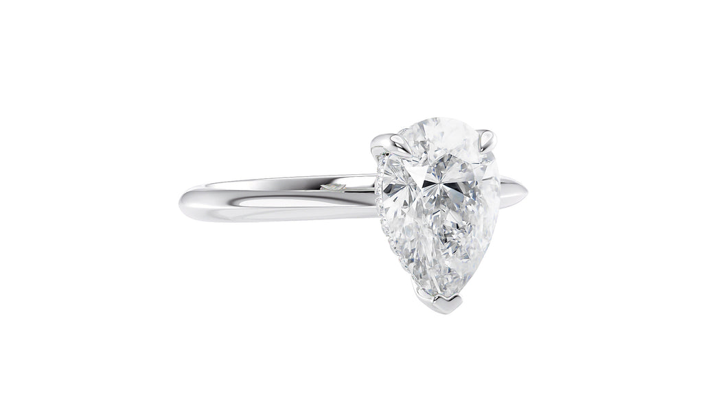 Pear Cut Solitaire Hidden Halo Diamond Engagement Ring