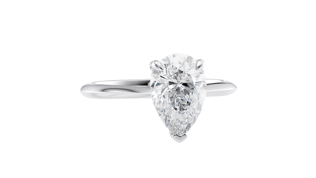Pear Cut Solitaire Hidden Halo Diamond Engagement Ring