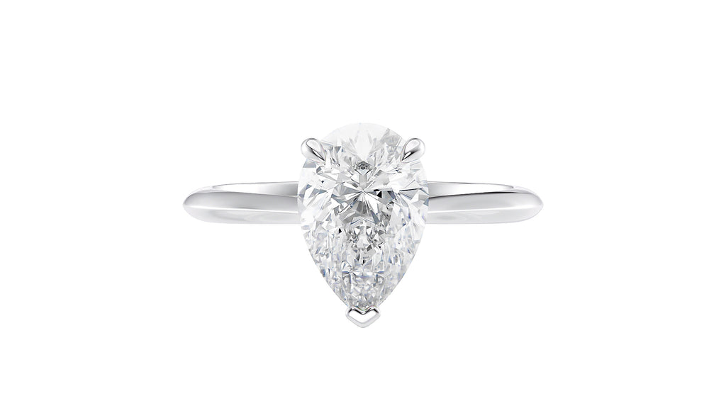 Pear Cut Solitaire Hidden Halo Diamond Engagement Ring
