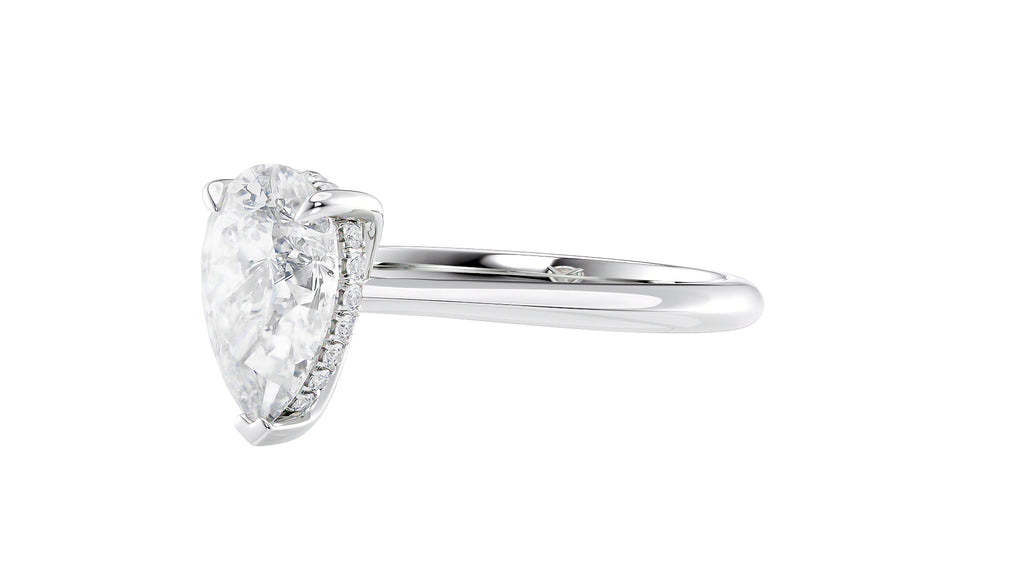 Pear Cut Solitaire Hidden Halo Diamond Engagement Ring