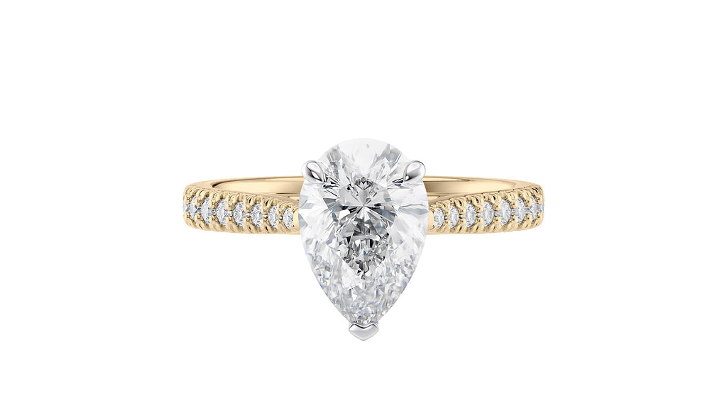 Pear Cut Solitaire Tapered Diamond Band Engagement Ring