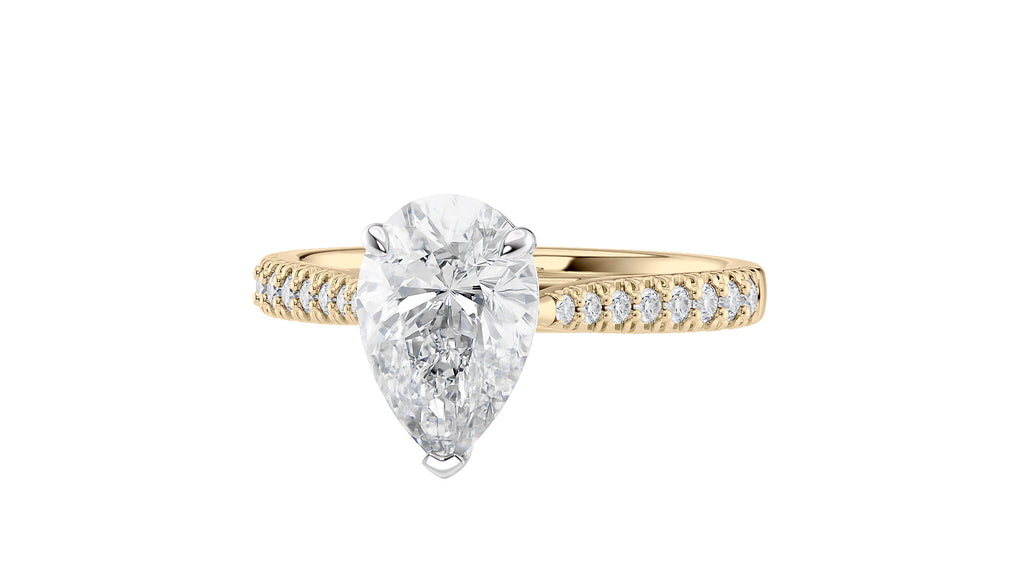 Pear Cut Solitaire Tapered Diamond Band Engagement Ring