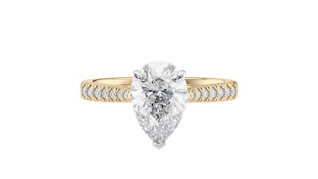 Pear Cut Solitaire Tapered Diamond Band Engagement Ring