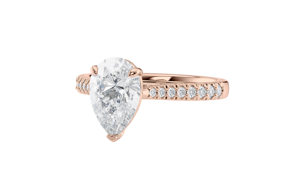 Pear Cut Solitaire Tapered Diamond Band Engagement Ring