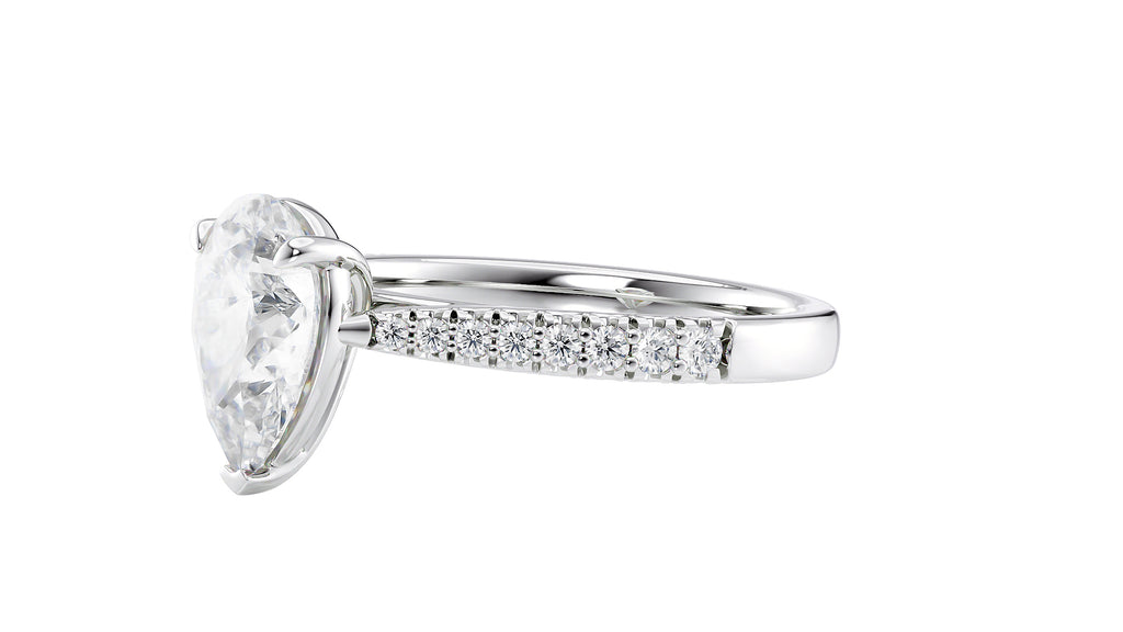 Pear Cut Solitaire Tapered Diamond Band Engagement Ring