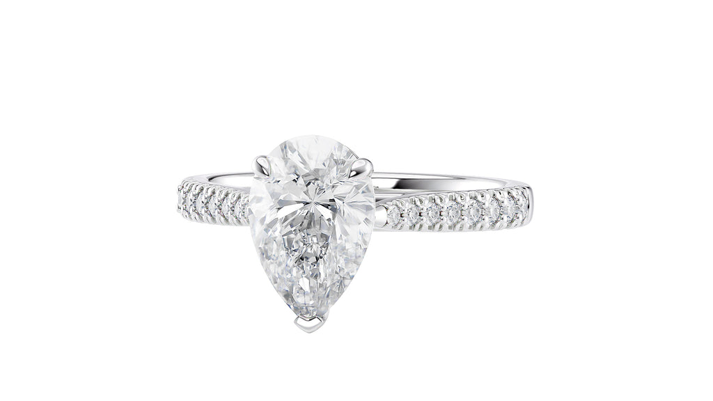 Pear Cut Solitaire Tapered Diamond Band Engagement Ring