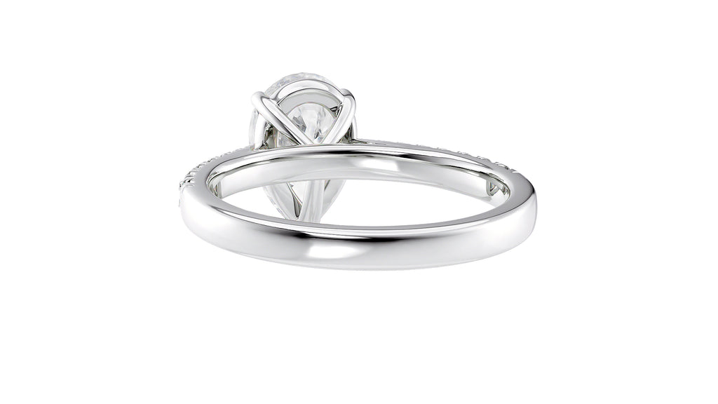 Pear Cut Solitaire Tapered Diamond Band Engagement Ring